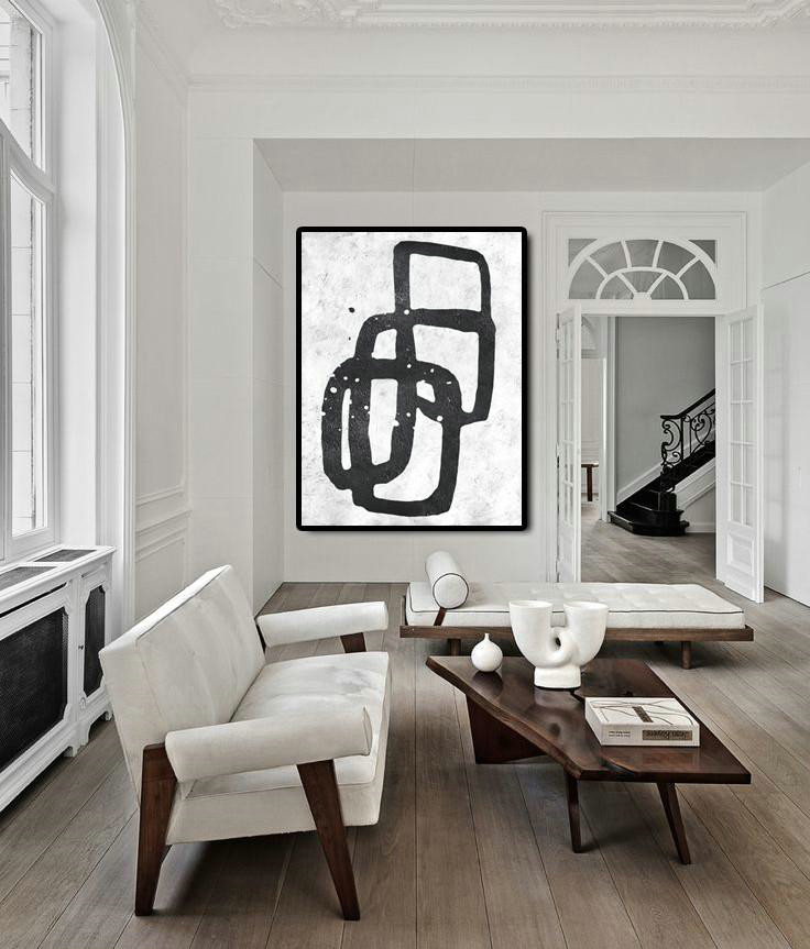 Black And White Minimal Painting On Canvas,Oversized Canvas Art #H9J9